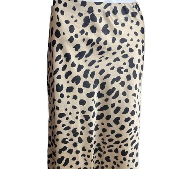 e.ssue Leopard Silky Maxi Skirt Tan & Black Size Small - Picture 3 of 4